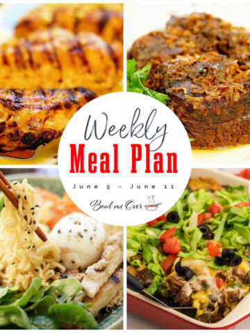 Collage of photos for Weekly Meal Plan 23 for June 5-11. With print overlay.