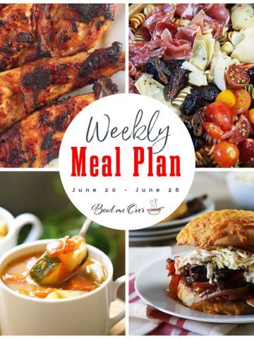 Weekly Meal Plan 25 Photo collage with Print overlay.