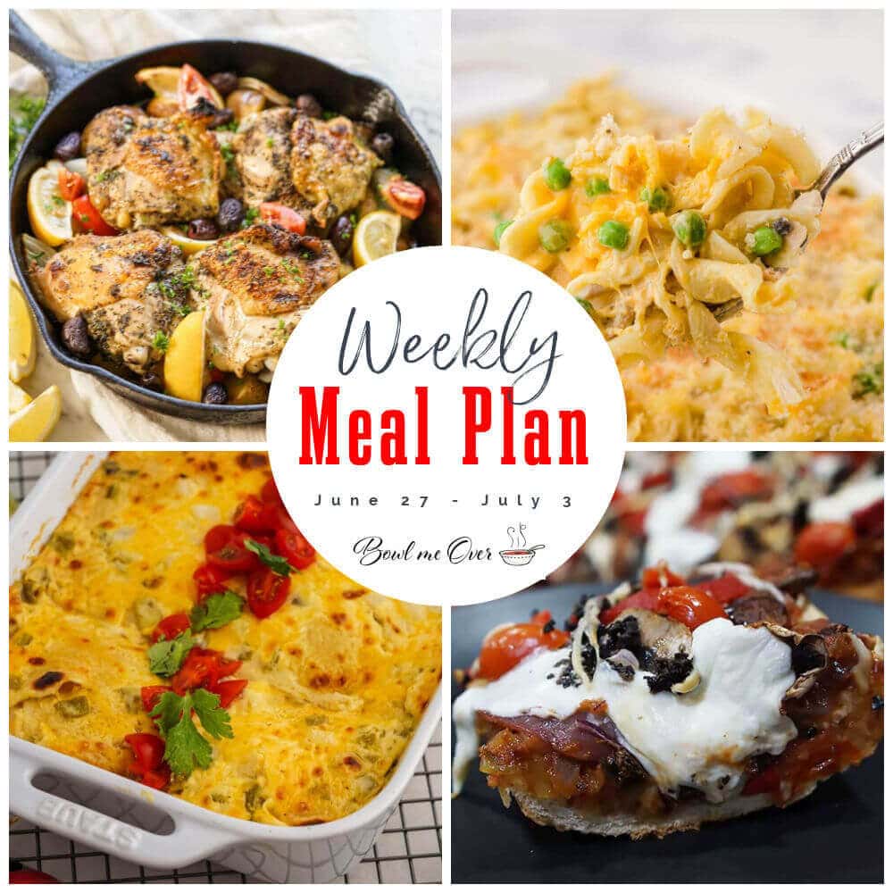 Photo collage of weekly meal plan 26, with print overlay.