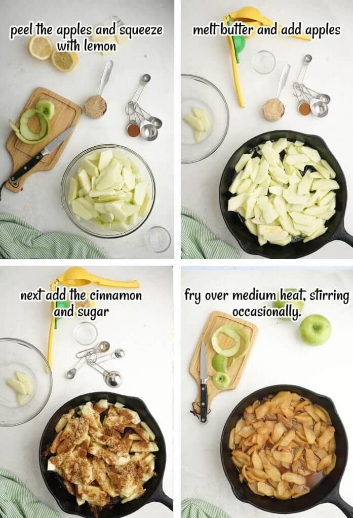 Step by step photos showing how easy it is to make fried apples.