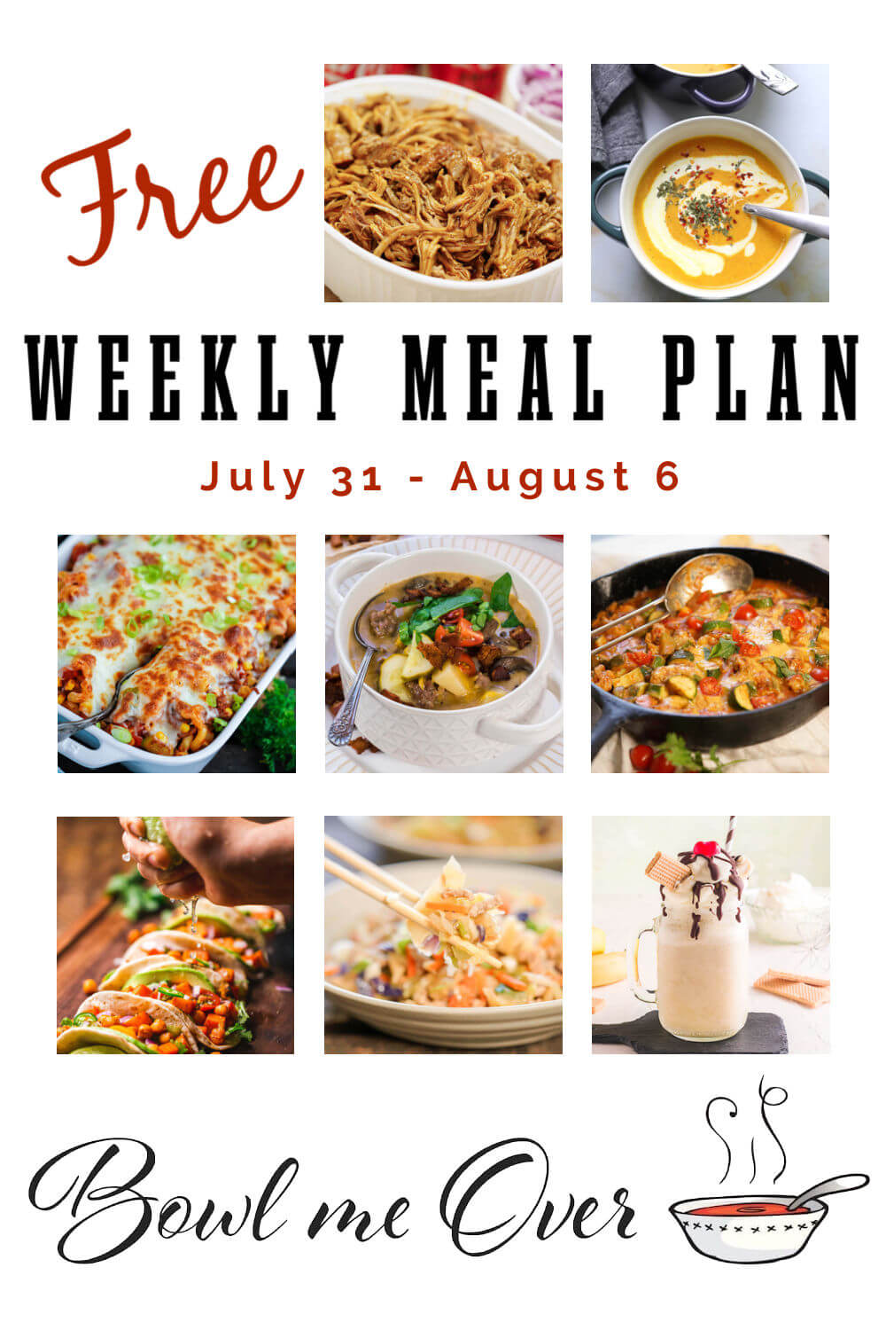 Collage of photos for weekly meal plan 31, with print overlay for Pinterest.