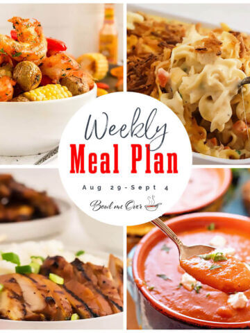 Weekly Meal Plan 33 photo collage with print overlay.