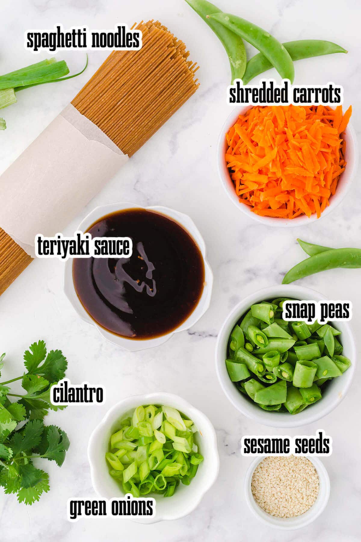 Photo of Ingredients needed to make a big bowl of teriyaki noodles.