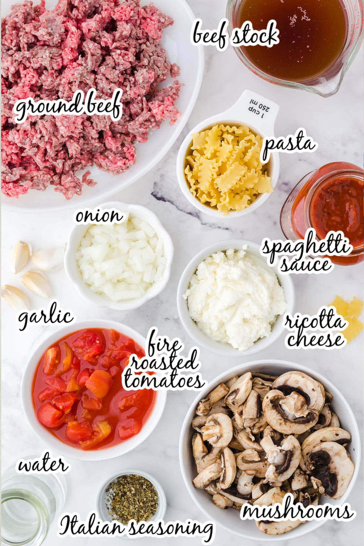 Photo of ingredients needed to make recipe. With print overlay.