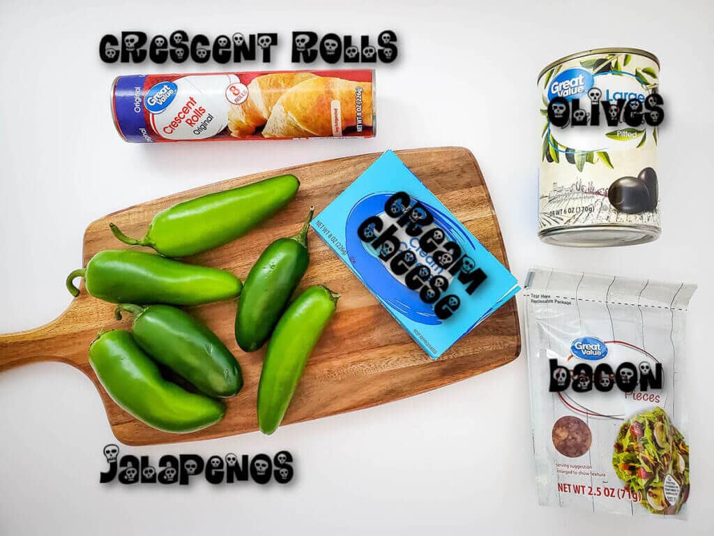 Ingredients to make jalapeño poppers with print overlay.