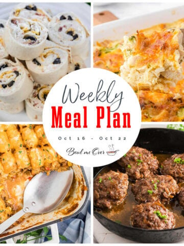 Collage of photos for weekly meal plan 42, with print overlay for social media.