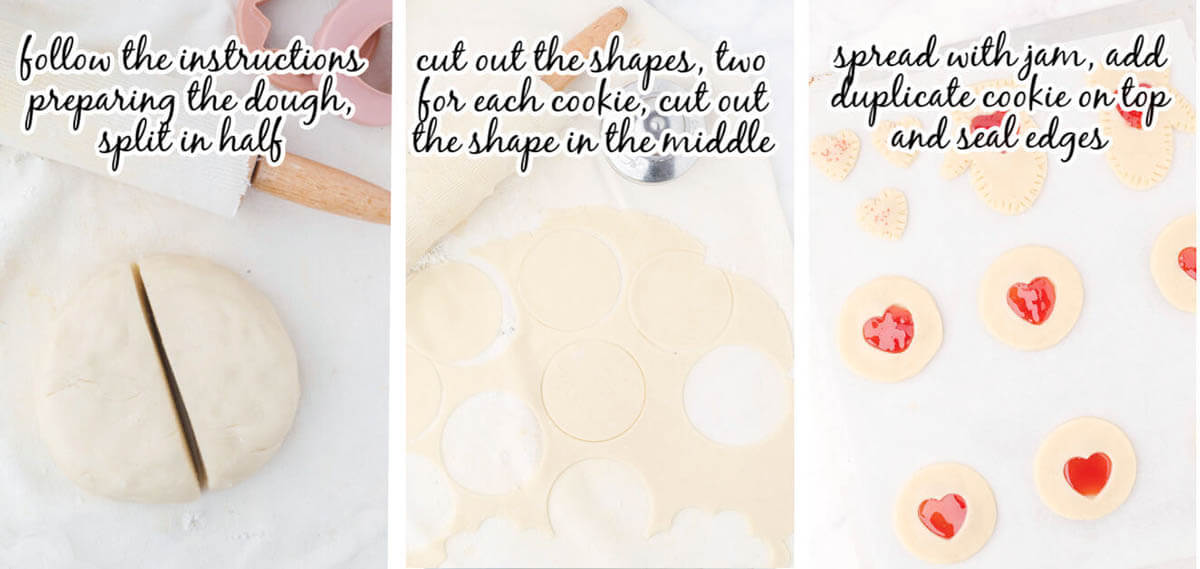 Step by step instructions with photos showing how to make cookies. With print overlay.
