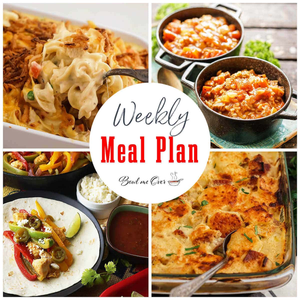 Collage of photos for Weekly Meal Plan 45, with print overlay for social media. 