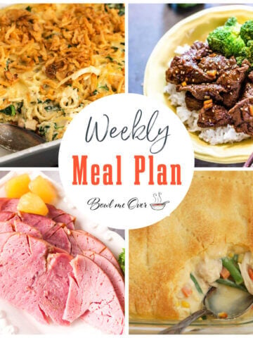 Collage of photos for weekly meal plan 1, with print overlay.