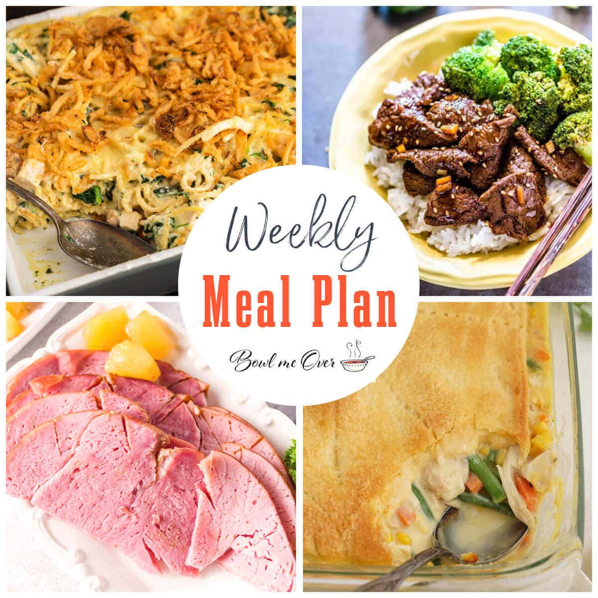 Collage of photos for weekly meal plan 1, with print overlay.
