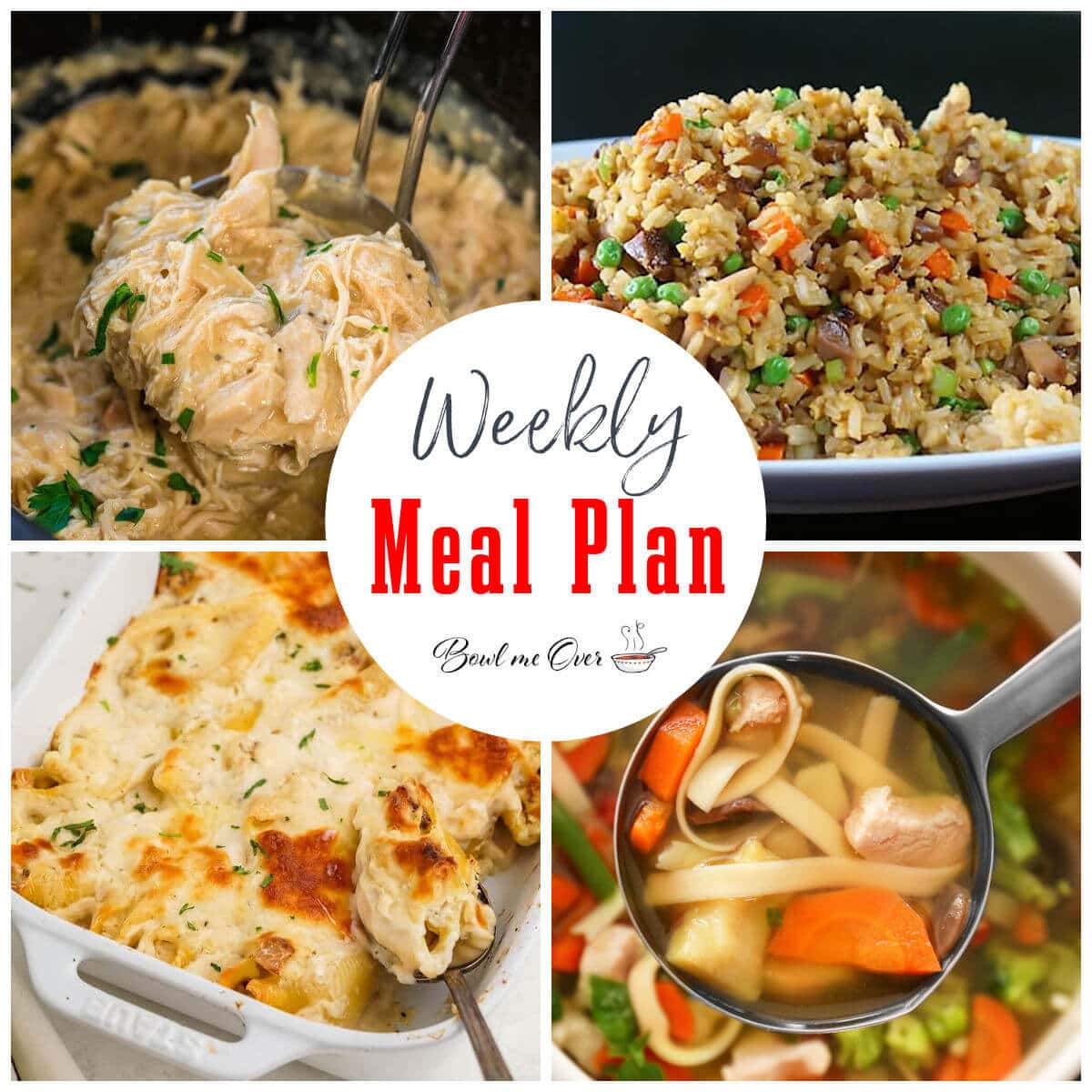 Collage of photos for weekly meal plan 48, with print overlay.
