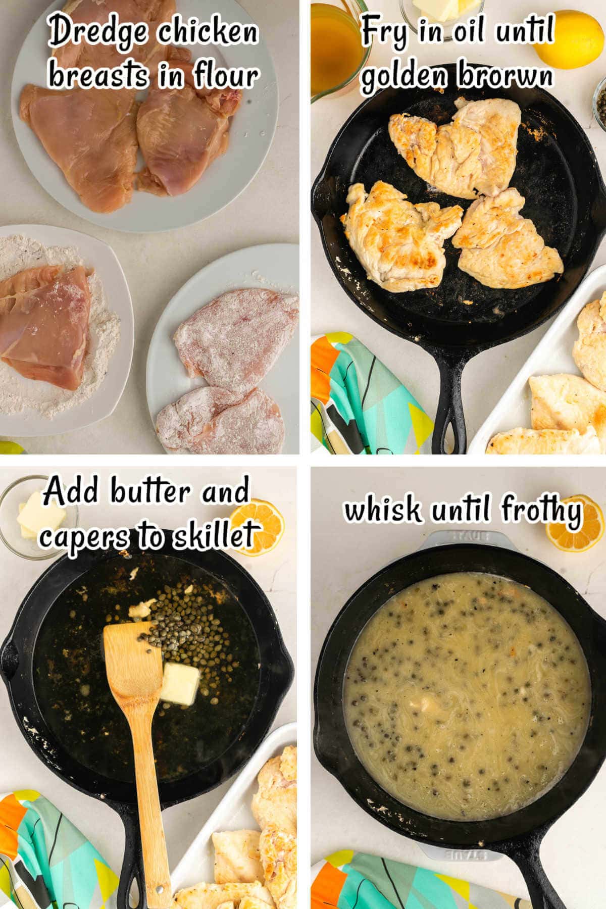 Step-by-step instructions to make the chicken recipe. With print overlay for clarification.