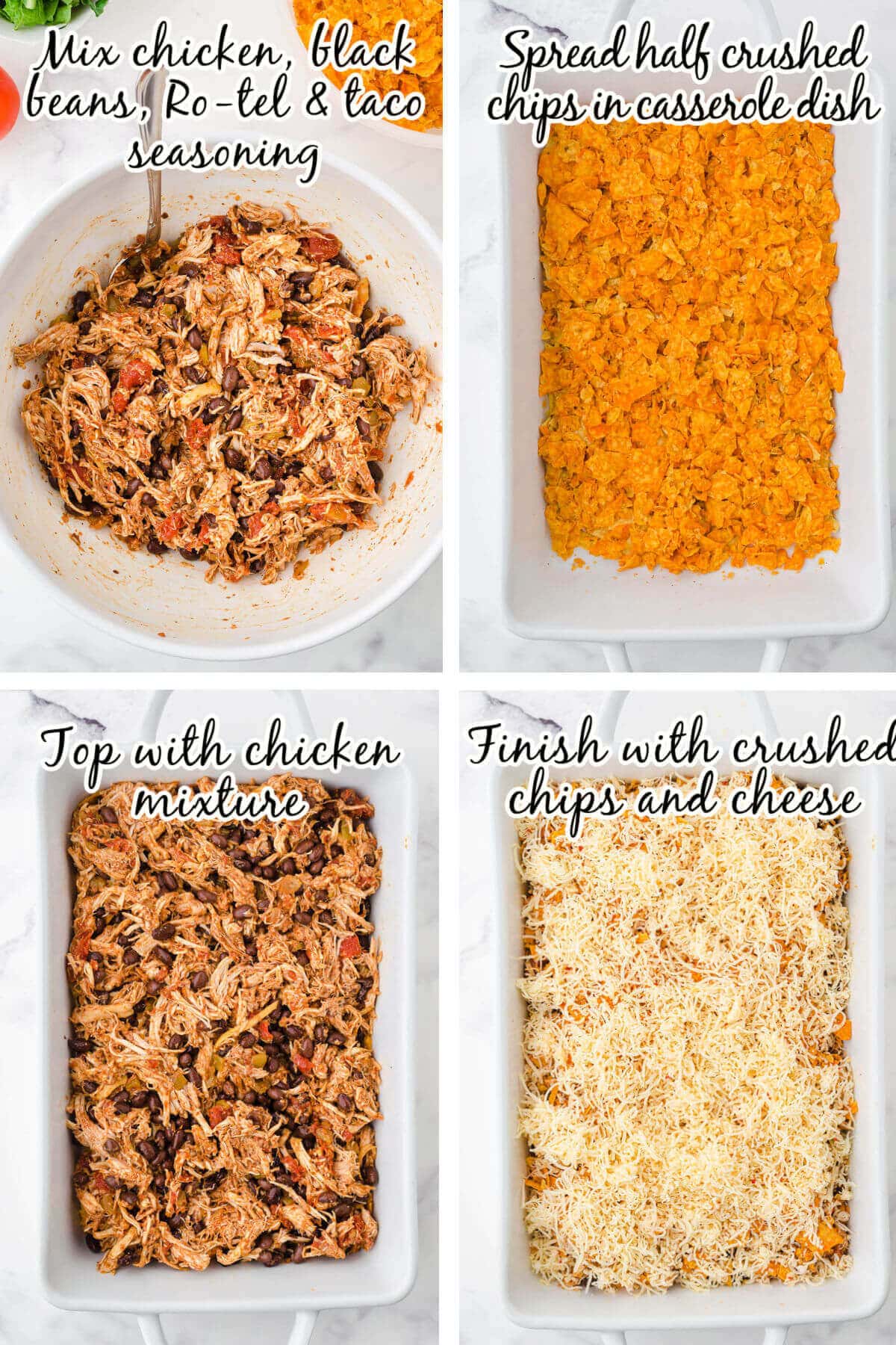 Step by step instructions to make casserole dish. With print overlay. 