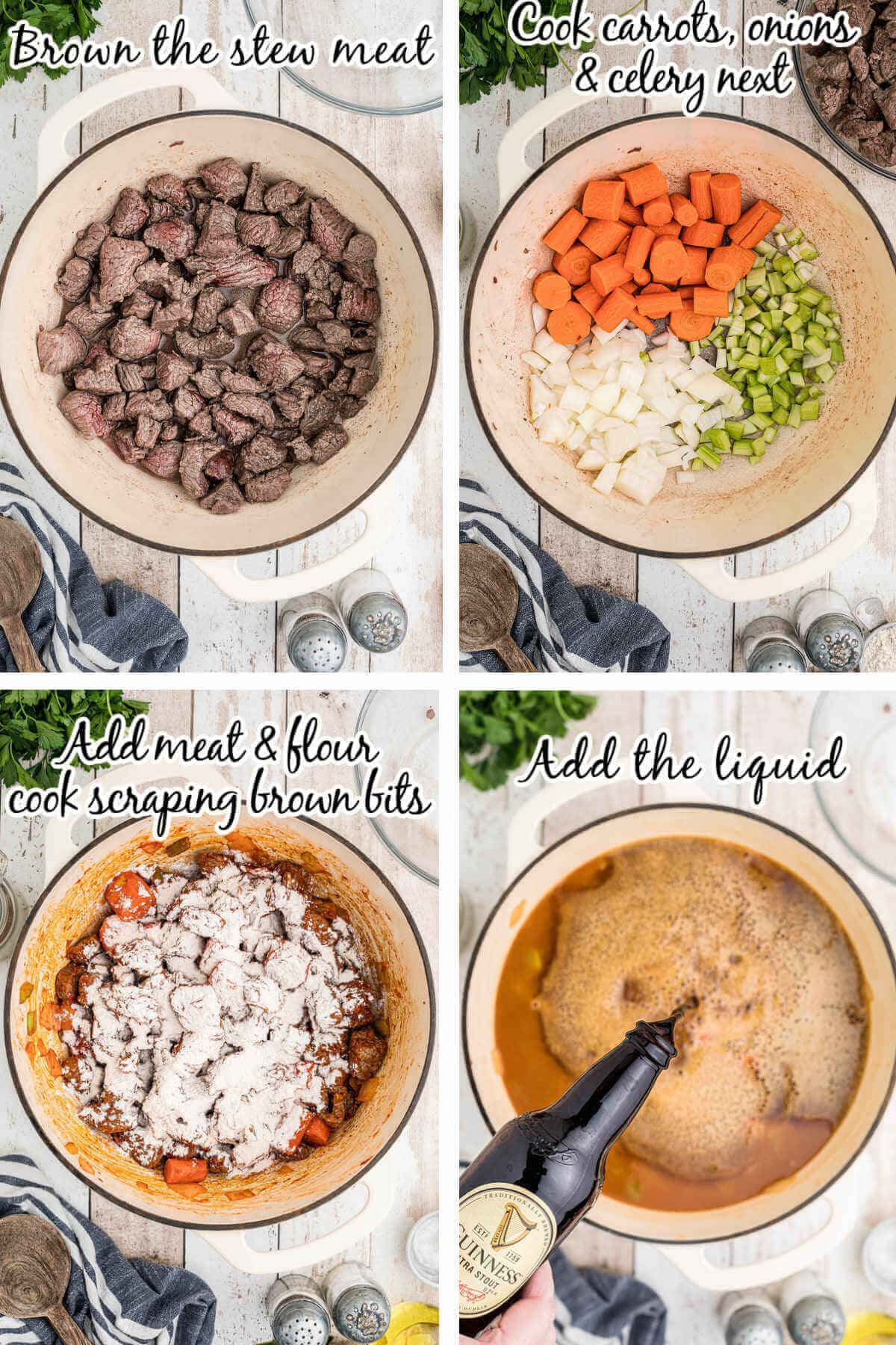 Photos showing step by step instructions to make soup recipe. With print overlay  