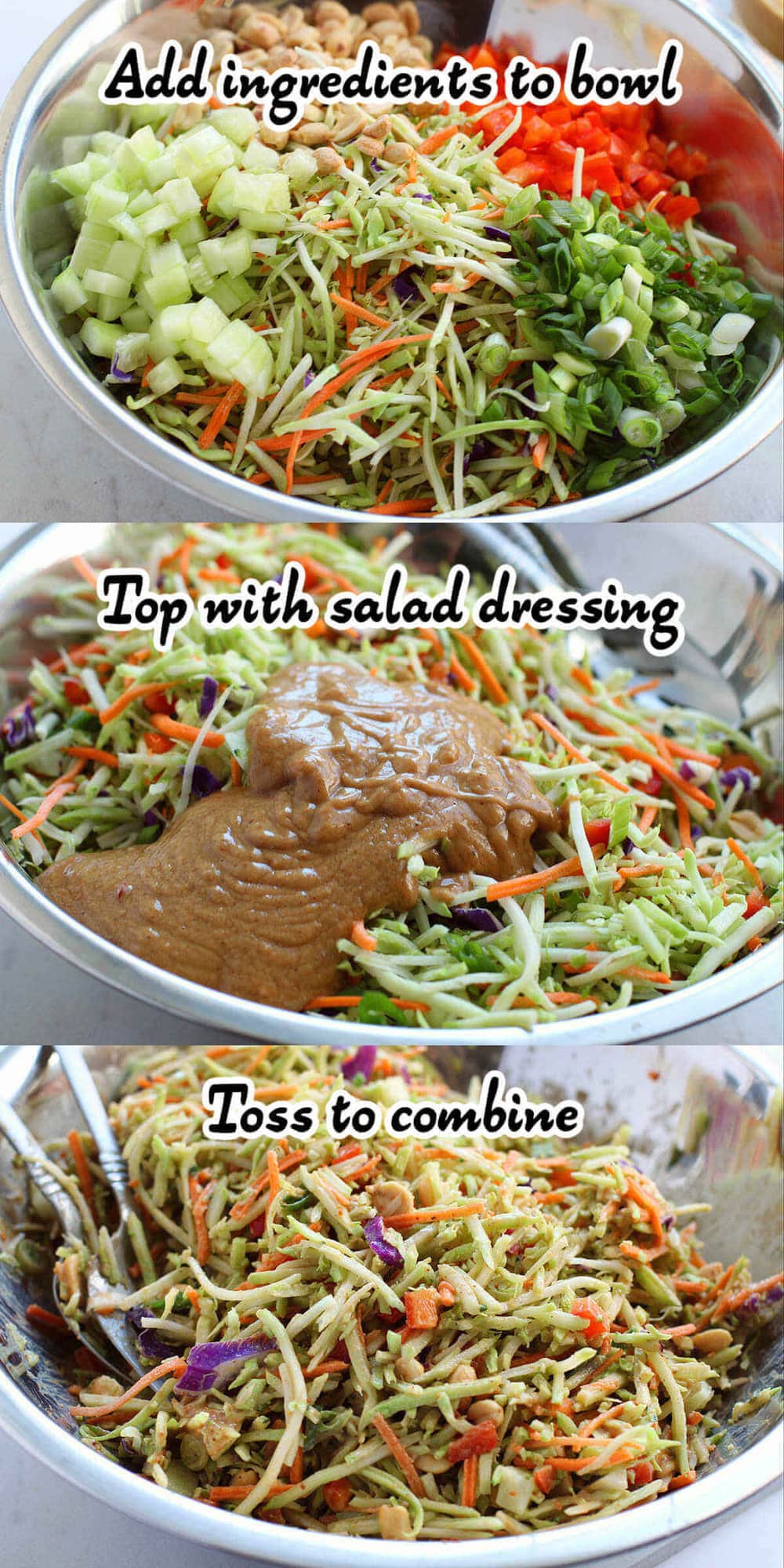 Photos of step by step instructions to make Thai Crunch Salad
