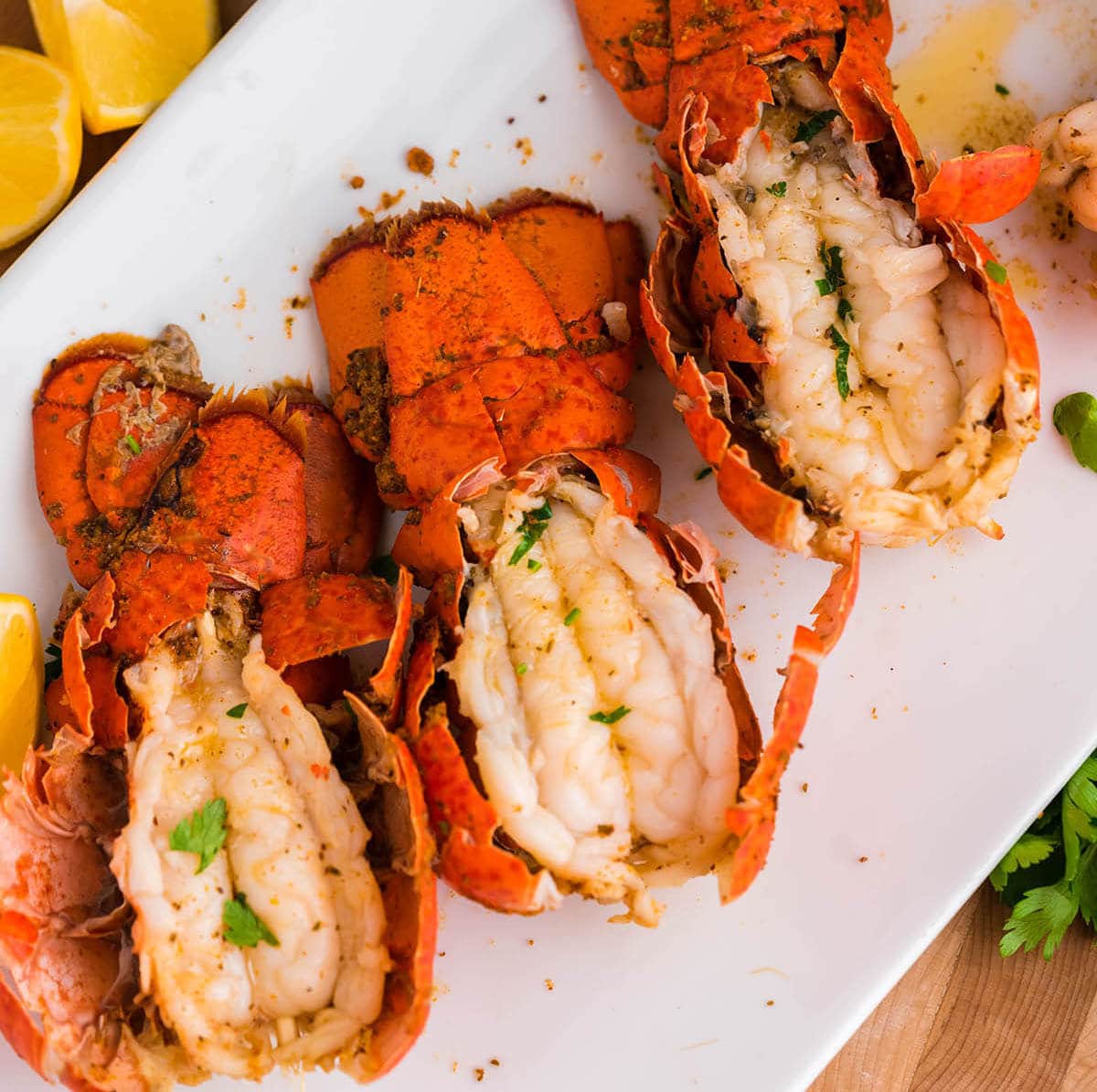 Steamed lobster on platter.