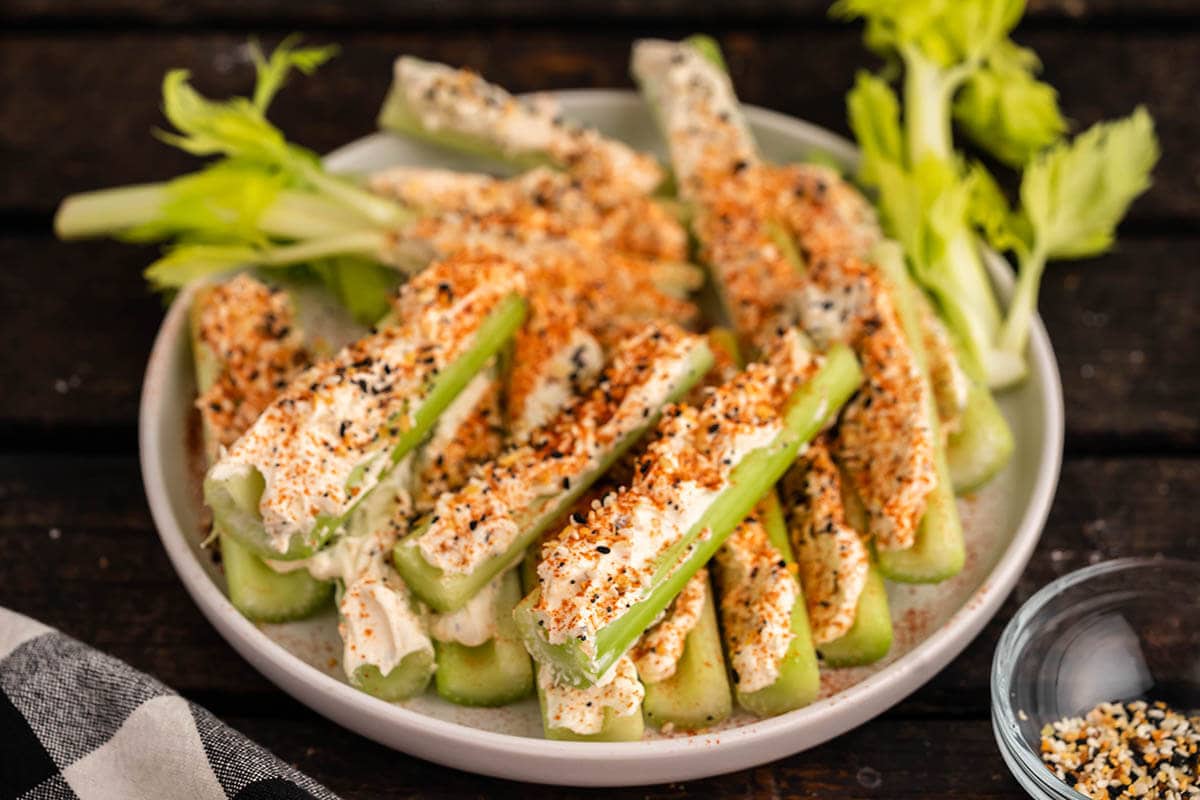 Celery appetizer on platter. 