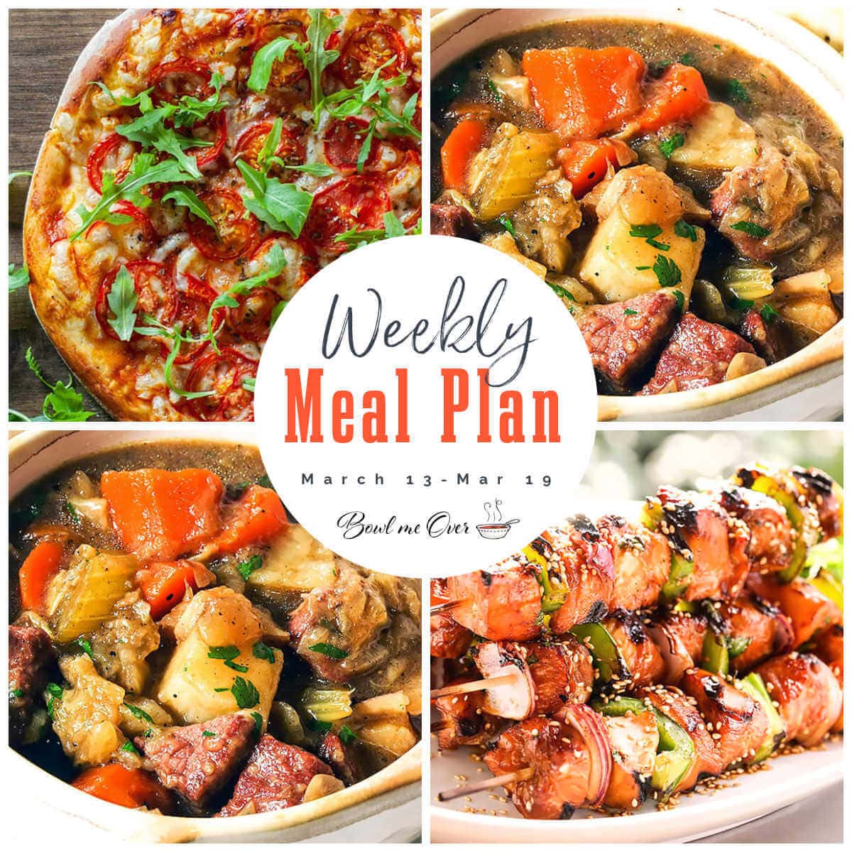 Weekly Meal Plan 11 recipes with print overlay. 