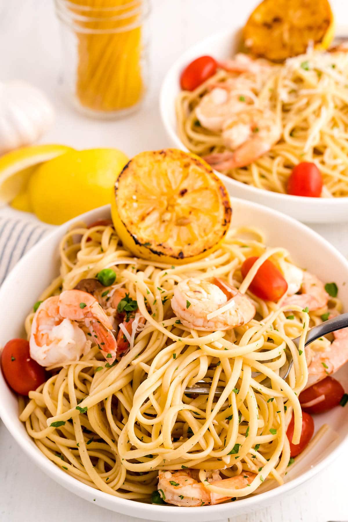 Shrimp Scampi with Vegetables in bowl.