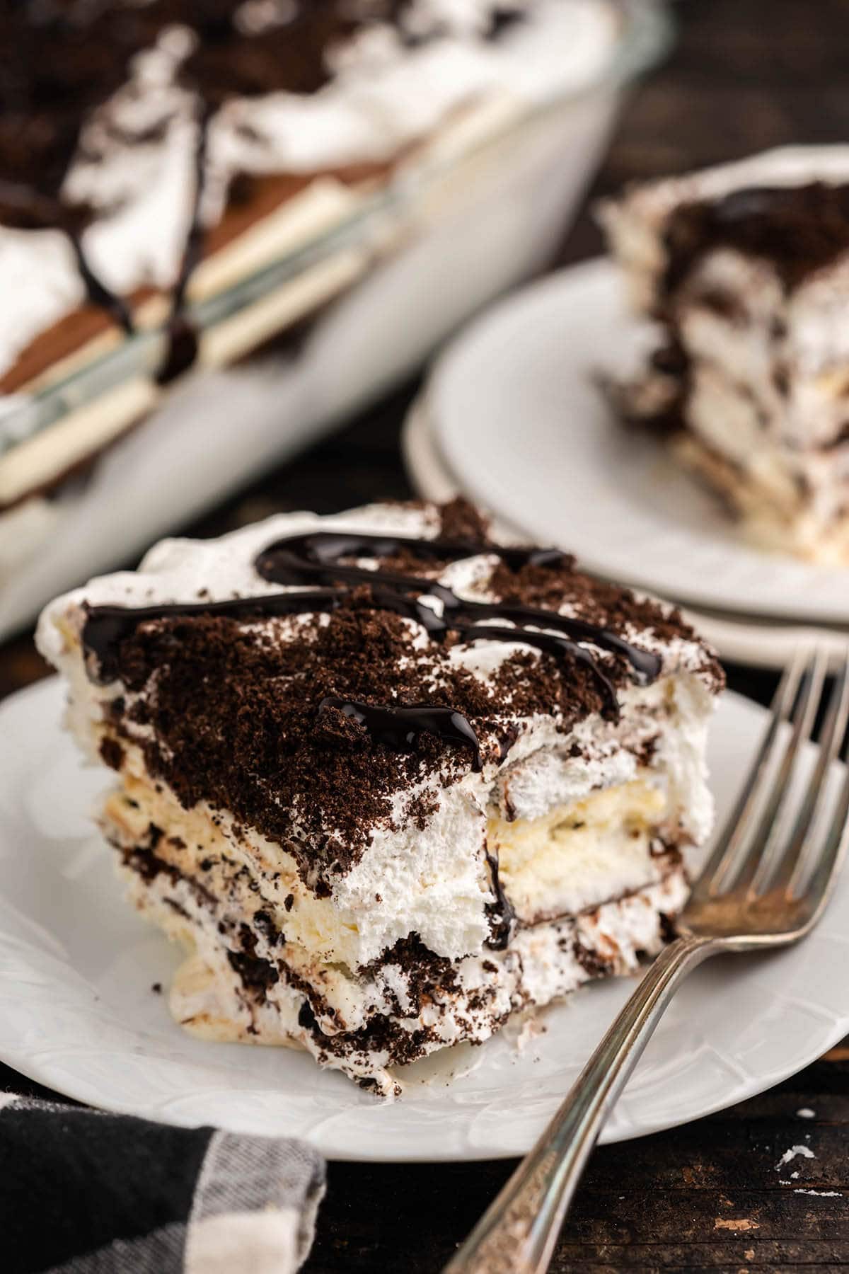 Ice Cream Sandwich Cake pan plate with fork. 