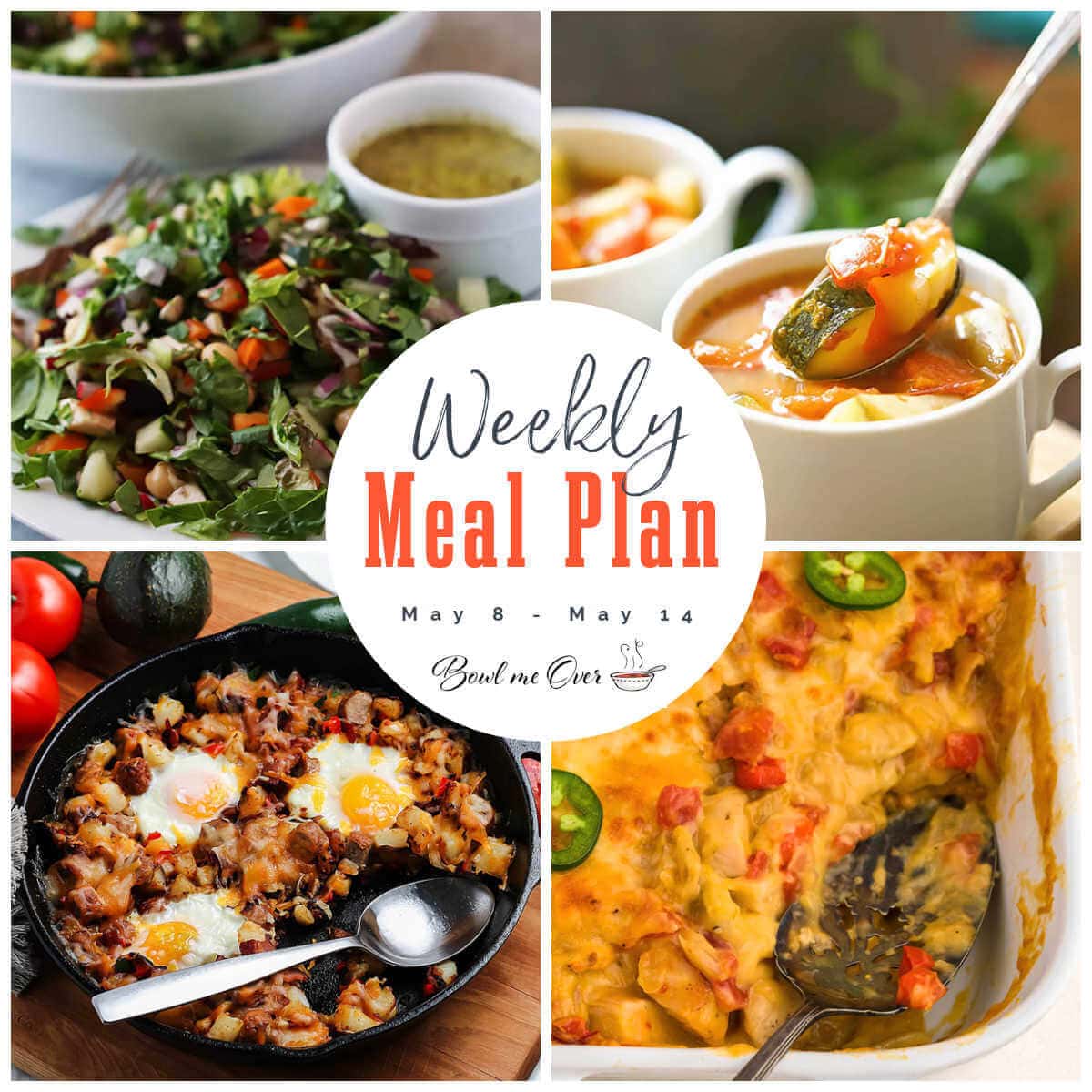 Collage of photos for weekly meal plan 19, with print overlay for social media. 