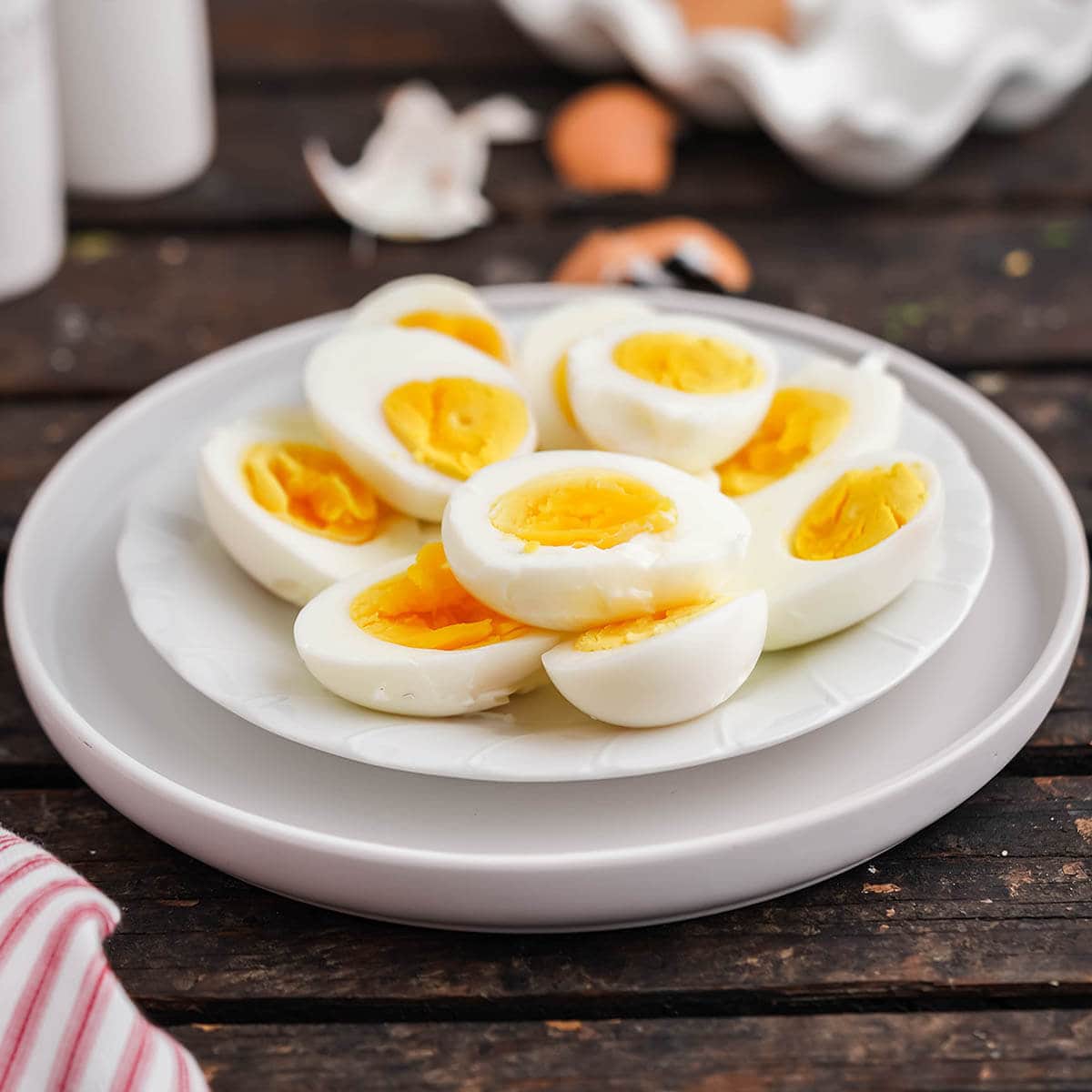 Air fryer boiled eggs on plate.