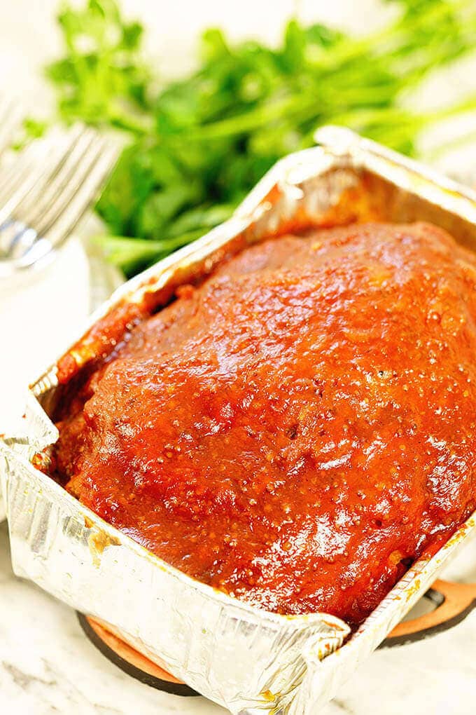 Meatloaf in baking dish. 