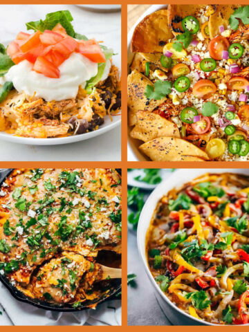 Collage of photos of easy chicken casserole recipes.
