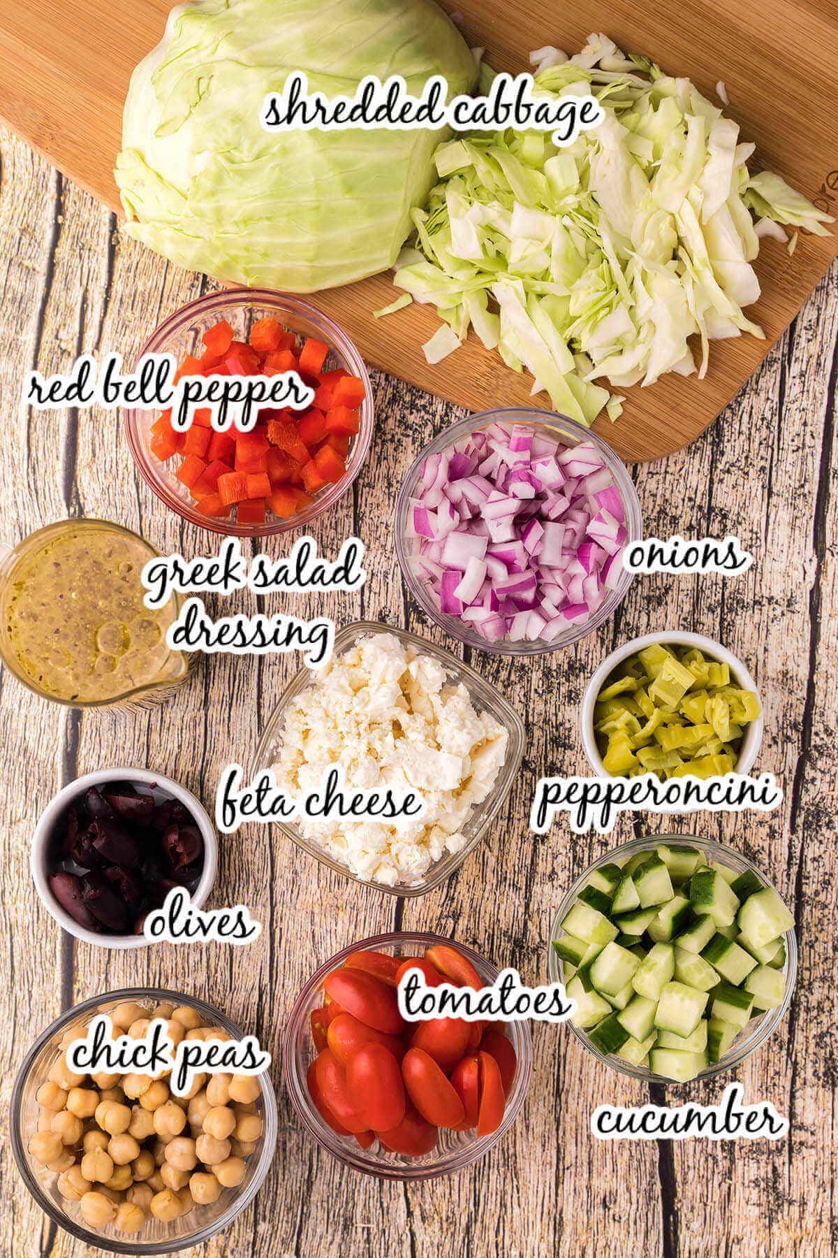 Ingredients to make salad, with print overlay.