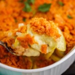 Yellow squash casserole in baking dish.