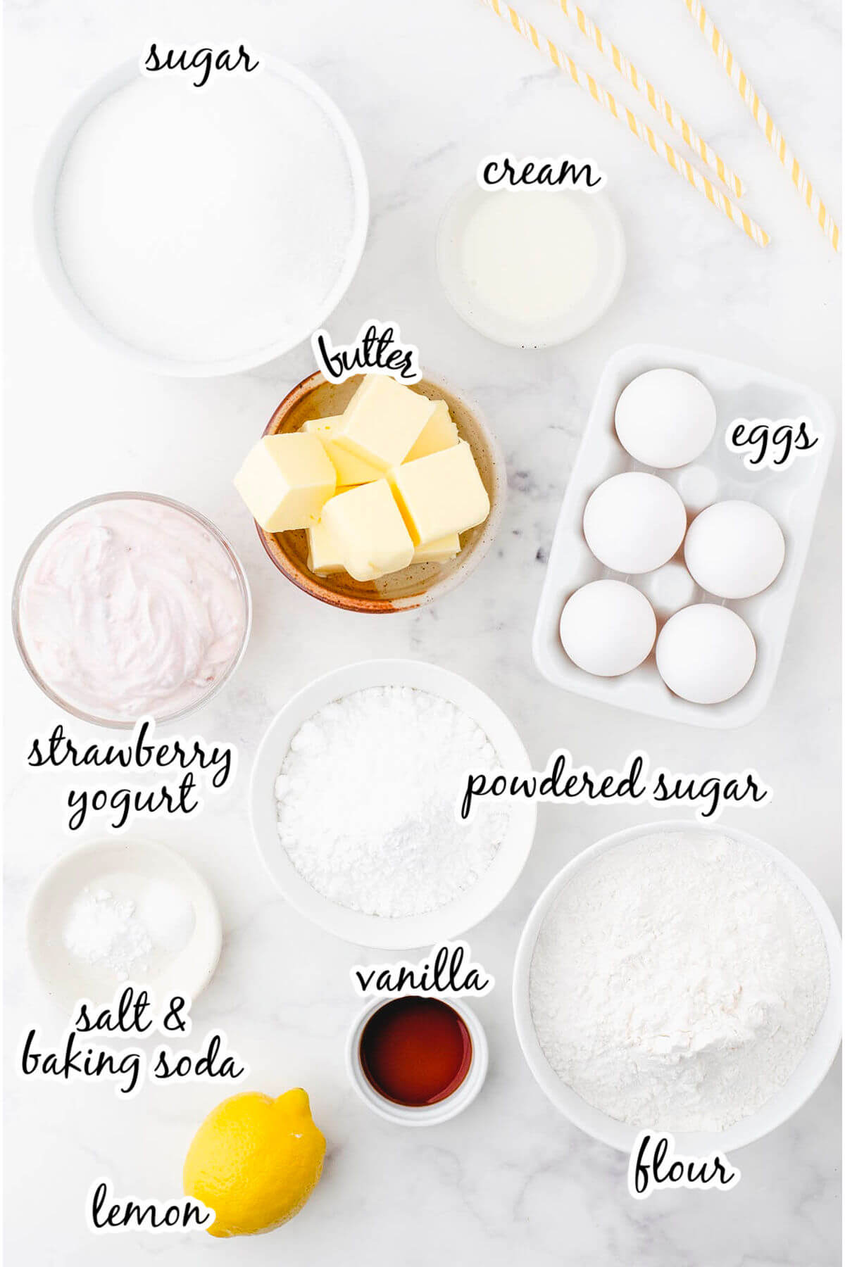 Ingredients need to make cupcake recipes, with print overlay.