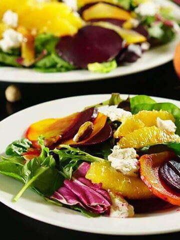 Beet Goat Cheese Salad on plates.