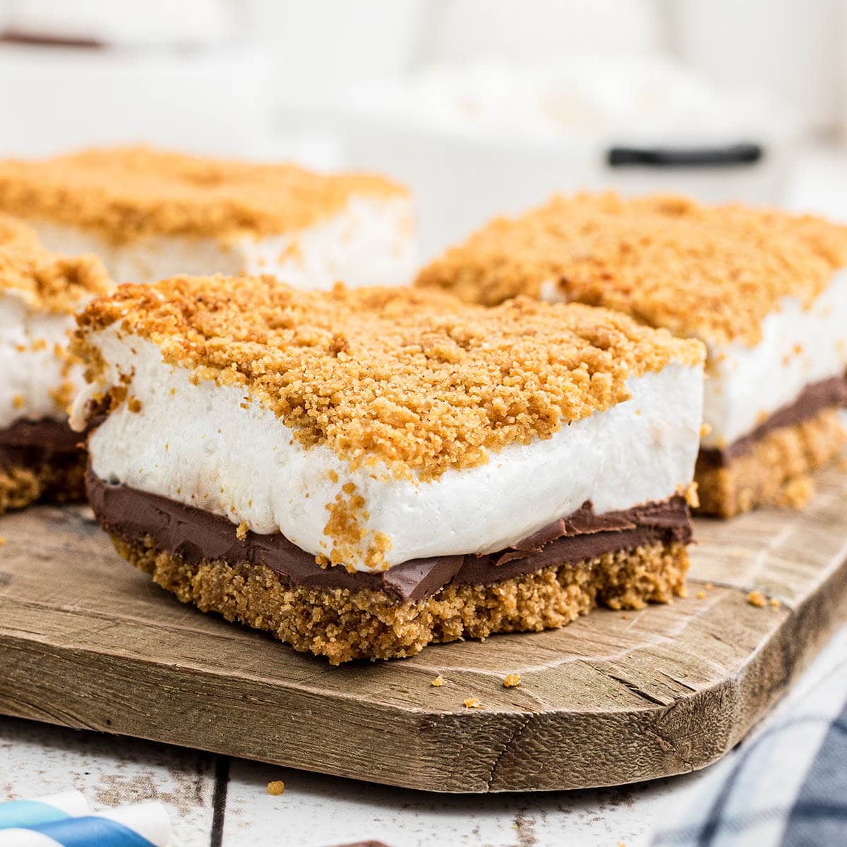 Sliced S'mores bars on platter.