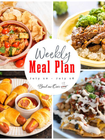Collage of photos for weekly meal plan 28, with print overlay for social media.