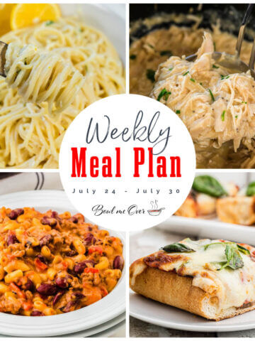 Collage of photos for weekly meal plan 29, with print overlay for social media.