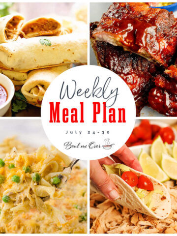 Collage of photos for Weekly Meal Plan 30 with print overlay for social media.