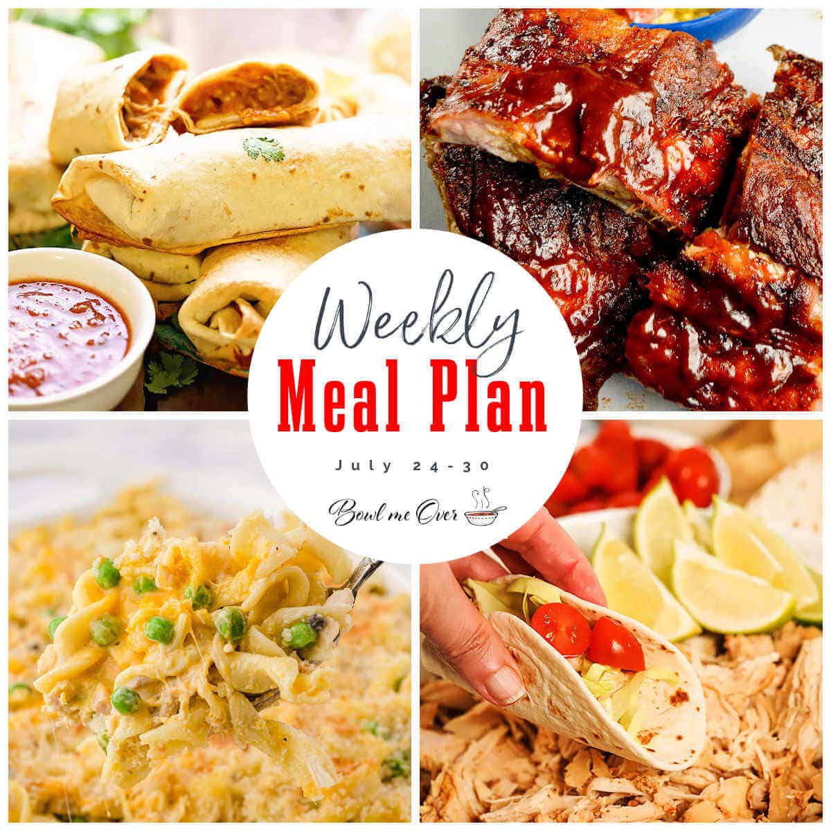 Collage of photos for Weekly Meal Plan 30 with print overlay for social media.