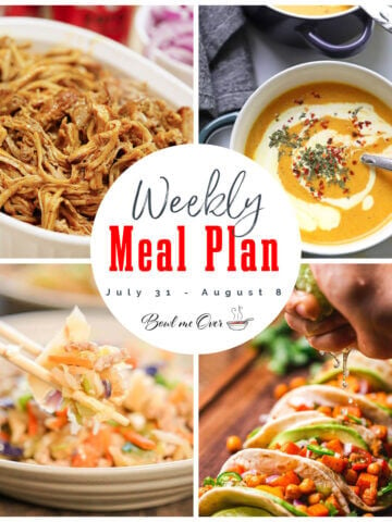 Collage of photos for Weekly Meal Plan 31, with print overlay for social media.