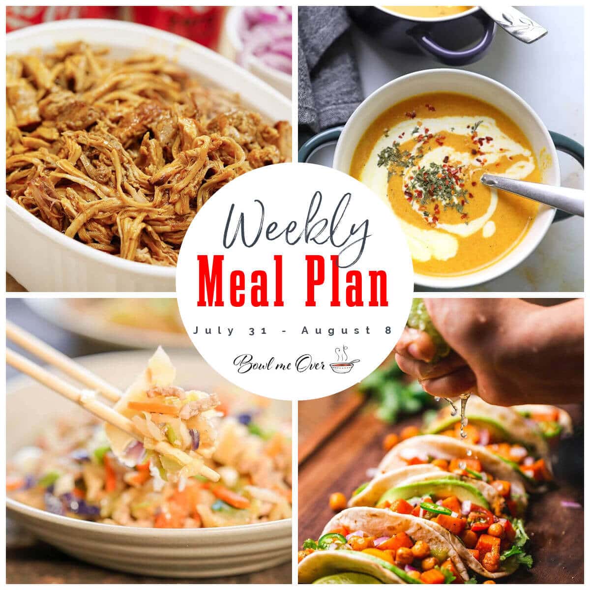 Collage of photos for Weekly Meal Plan 31, with print overlay for social media.