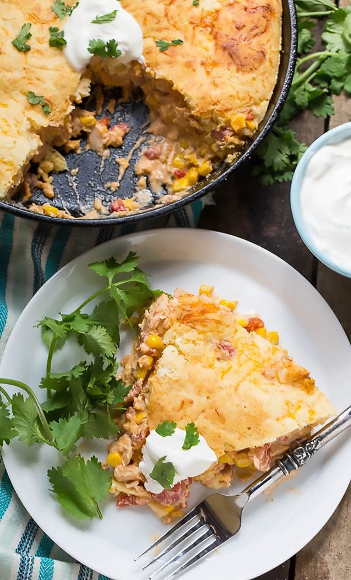 Tamale pie on plate and in skillet.
