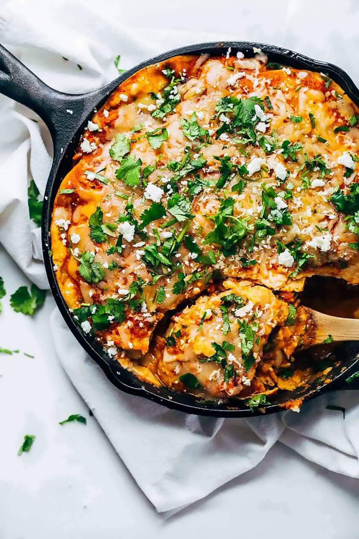 Skillet tortilla pie in cast iron skillet.