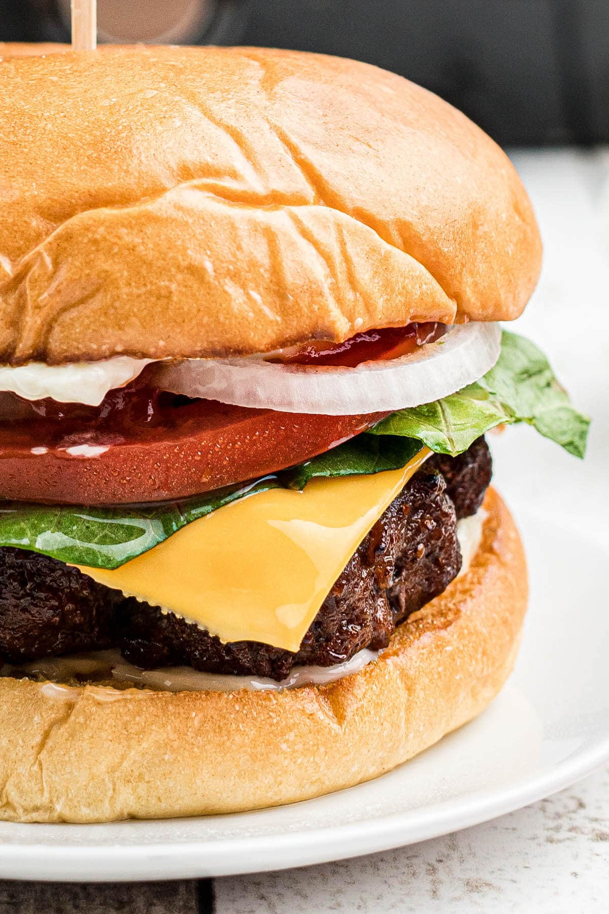 Cheeseburger on plate.