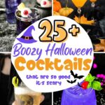 Collage of Halloween Cocktail photos with print overlay for social media.