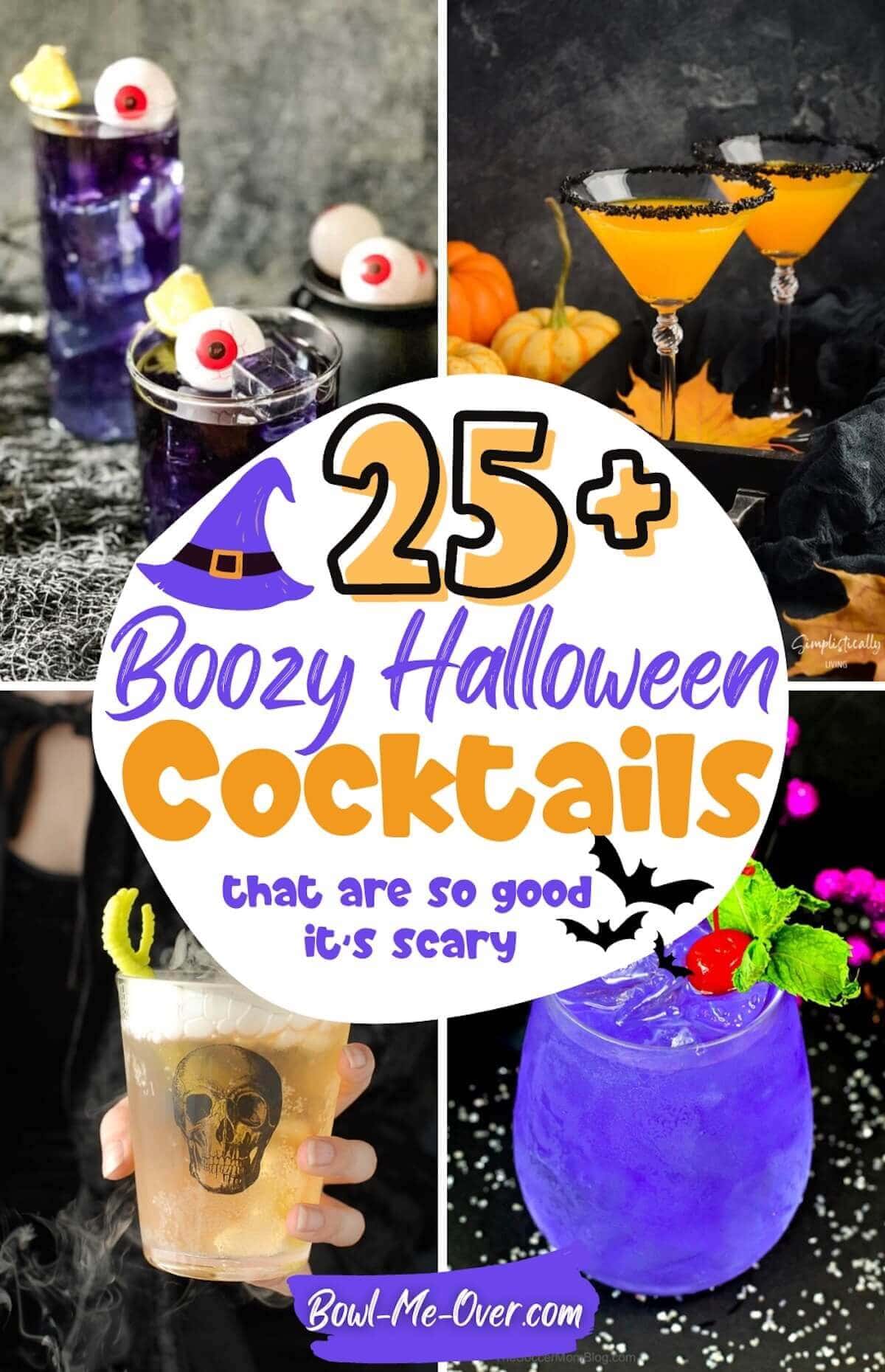Collage of Halloween Cocktail photos with print overlay for social media.