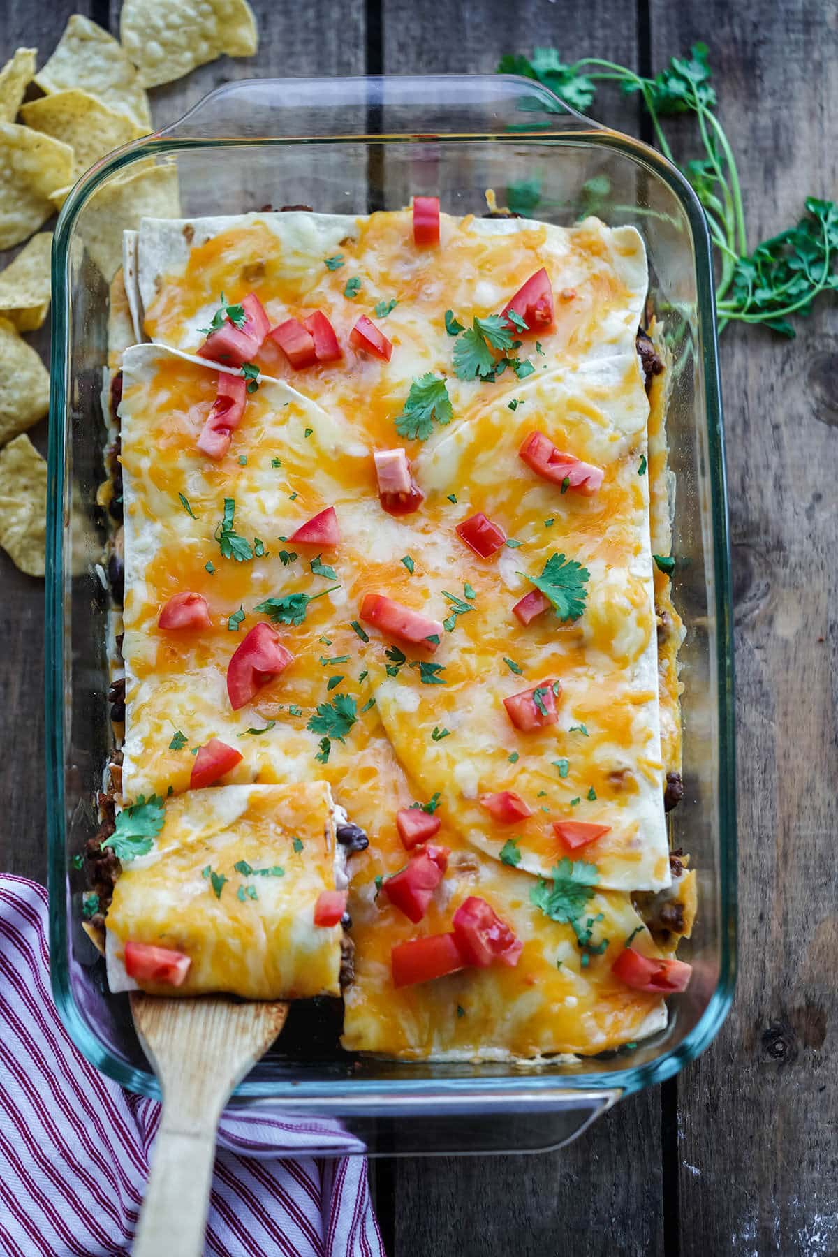 Burito Casserole in dish ready to eat.