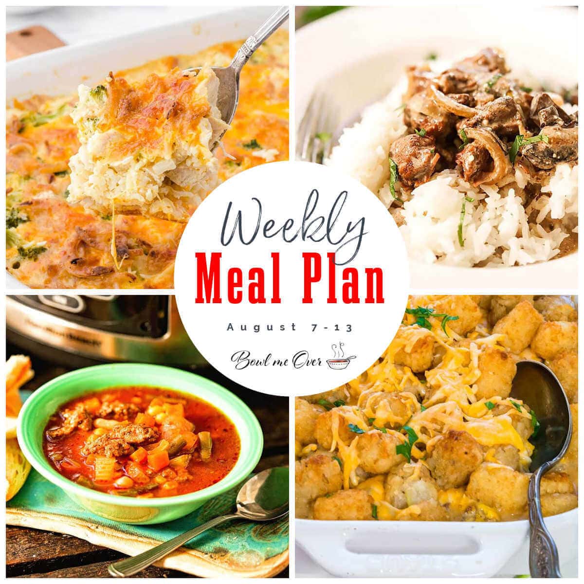 Collage of photos for weekly Meal Plan 32, with print overlay for social media.