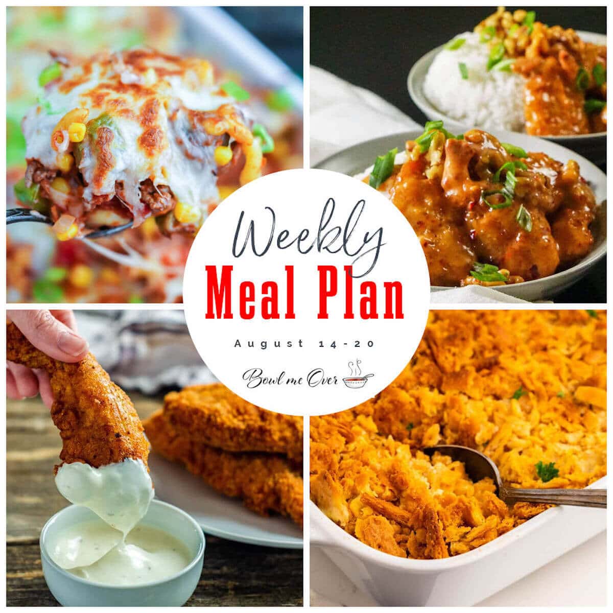 Collage of photos of weekly meal plan 33 with print overlay for social media.