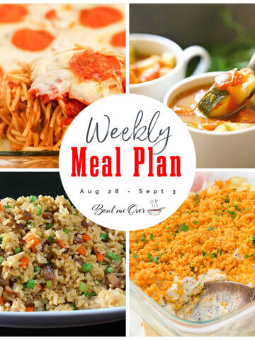 Collage of photos for Weekly Meal Plan 35, with print overlay for social media.