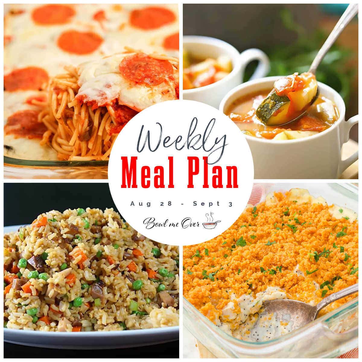 Collage of photos for Weekly Meal Plan 35, with print overlay for social media.