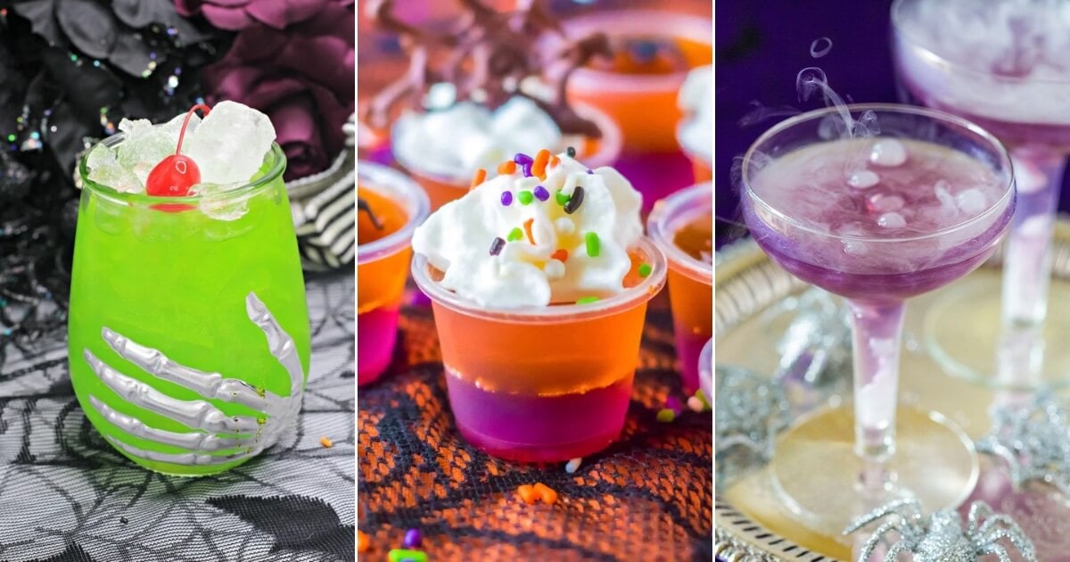 Collage of three halloween cocktails.